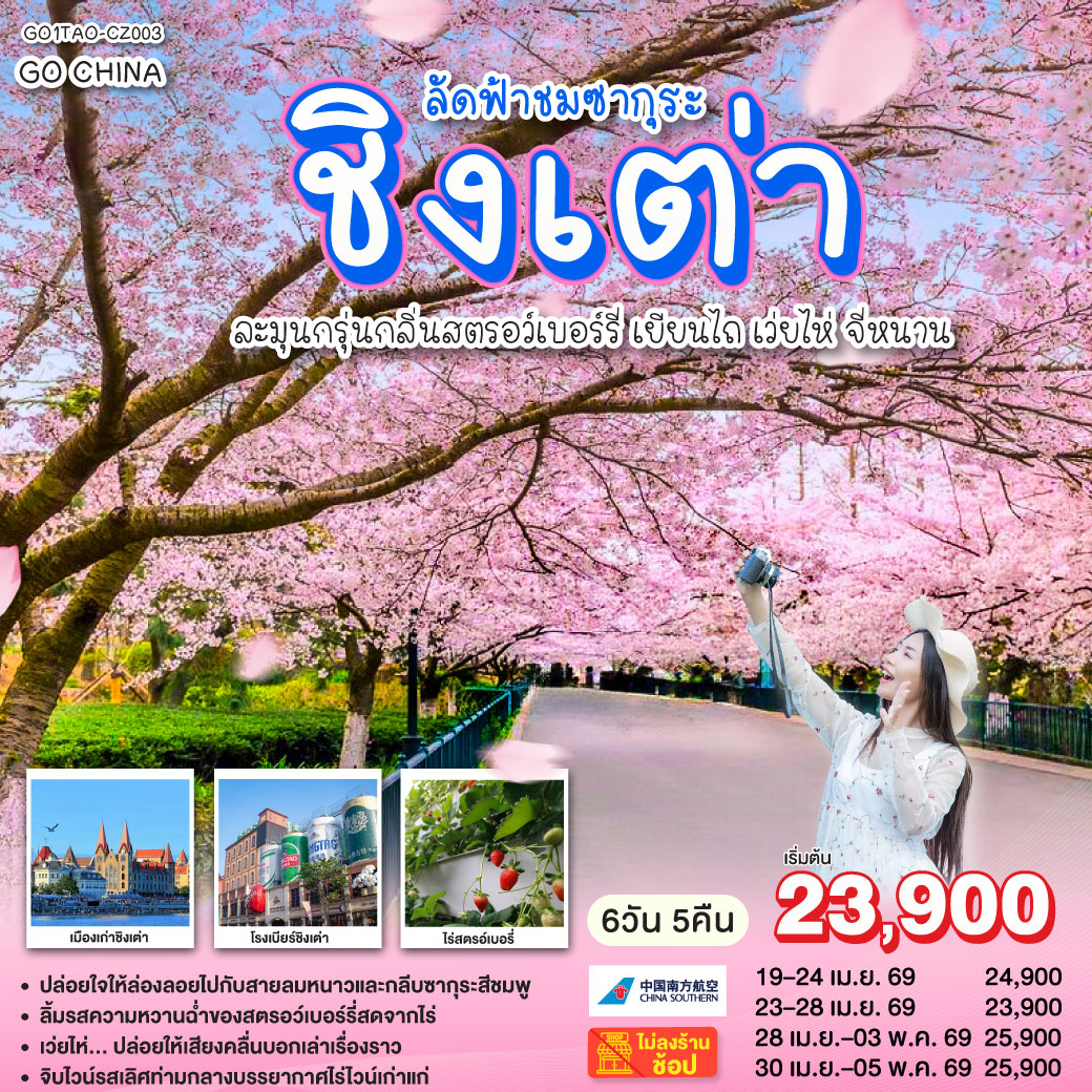 ปล่อยใจให้ล่องลอยไปกับสายลมหนาวและกลีบซากุระสีชมพู | ลิ้มรสความหวานฉ่ำของสตรอว์เบอร์รี่สดจากไร่ เว่ยไห่ | ปล่อยให้เสียงคลื่นบอกเล่าเรื่องราว | 